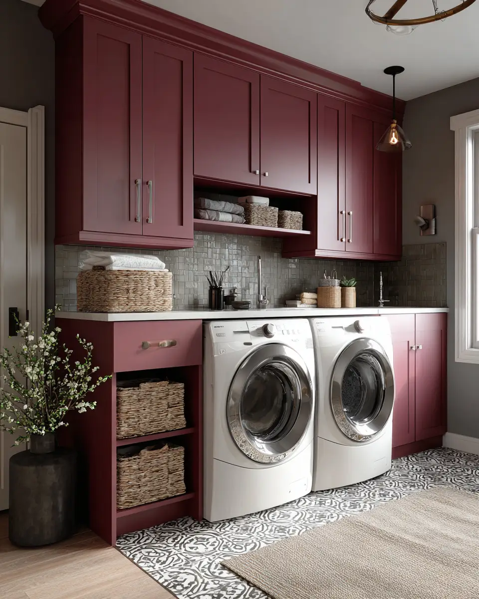 Burgundy Rustic Laundry Room Decor Ideas