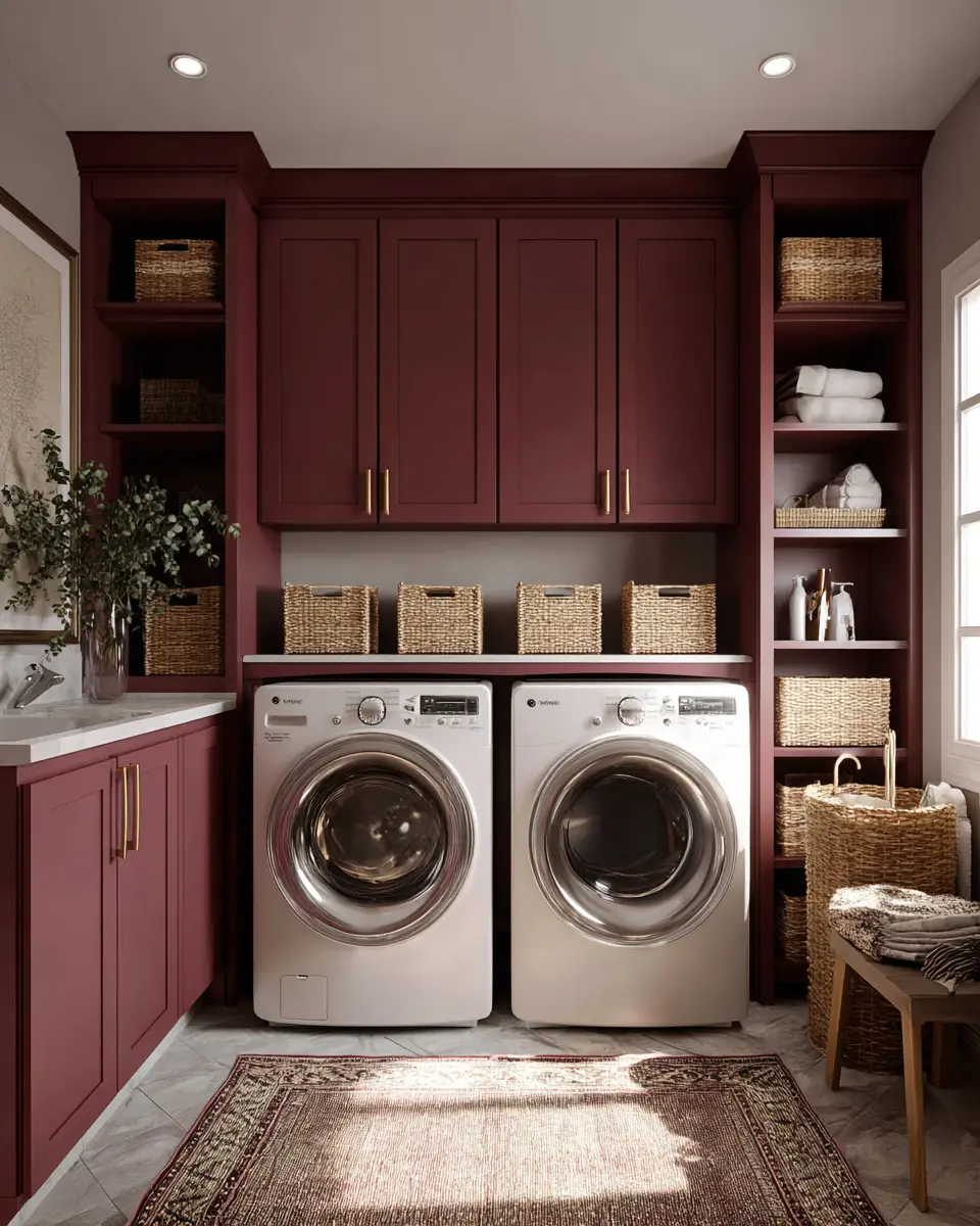 Burgundy Rustic Laundry Room Decor Ideas