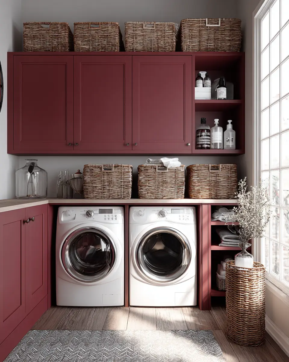 Burgundy Rustic Laundry Room Decor Ideas