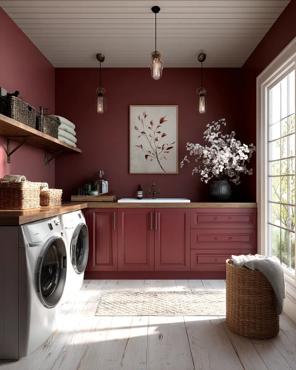 Burgundy Rustic Laundry Room Decor Ideas