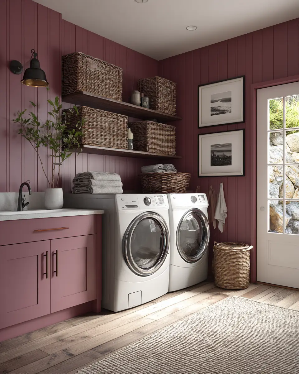 Burgundy Rustic Laundry Room Decor Ideas