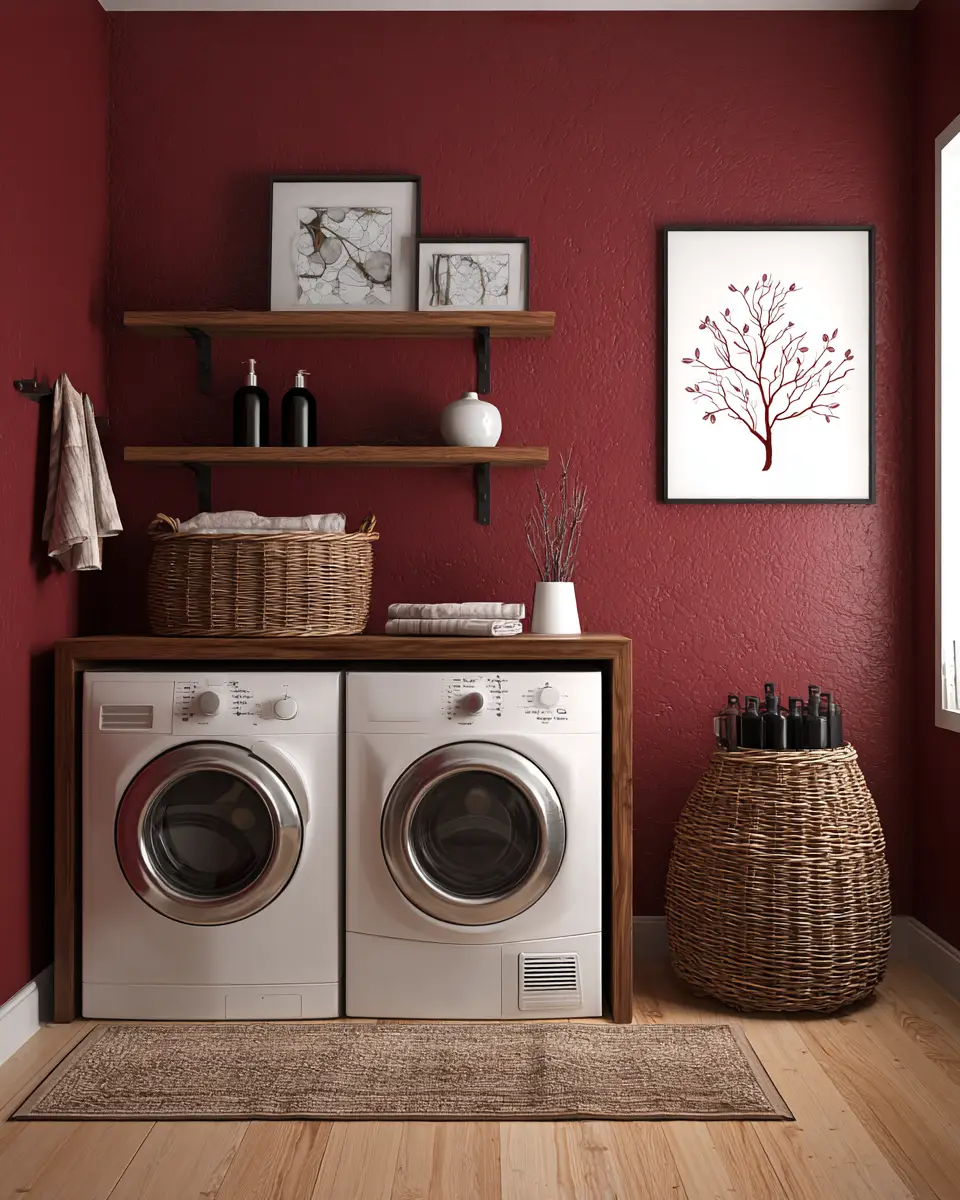 Burgundy Rustic Laundry Room Decor Ideas