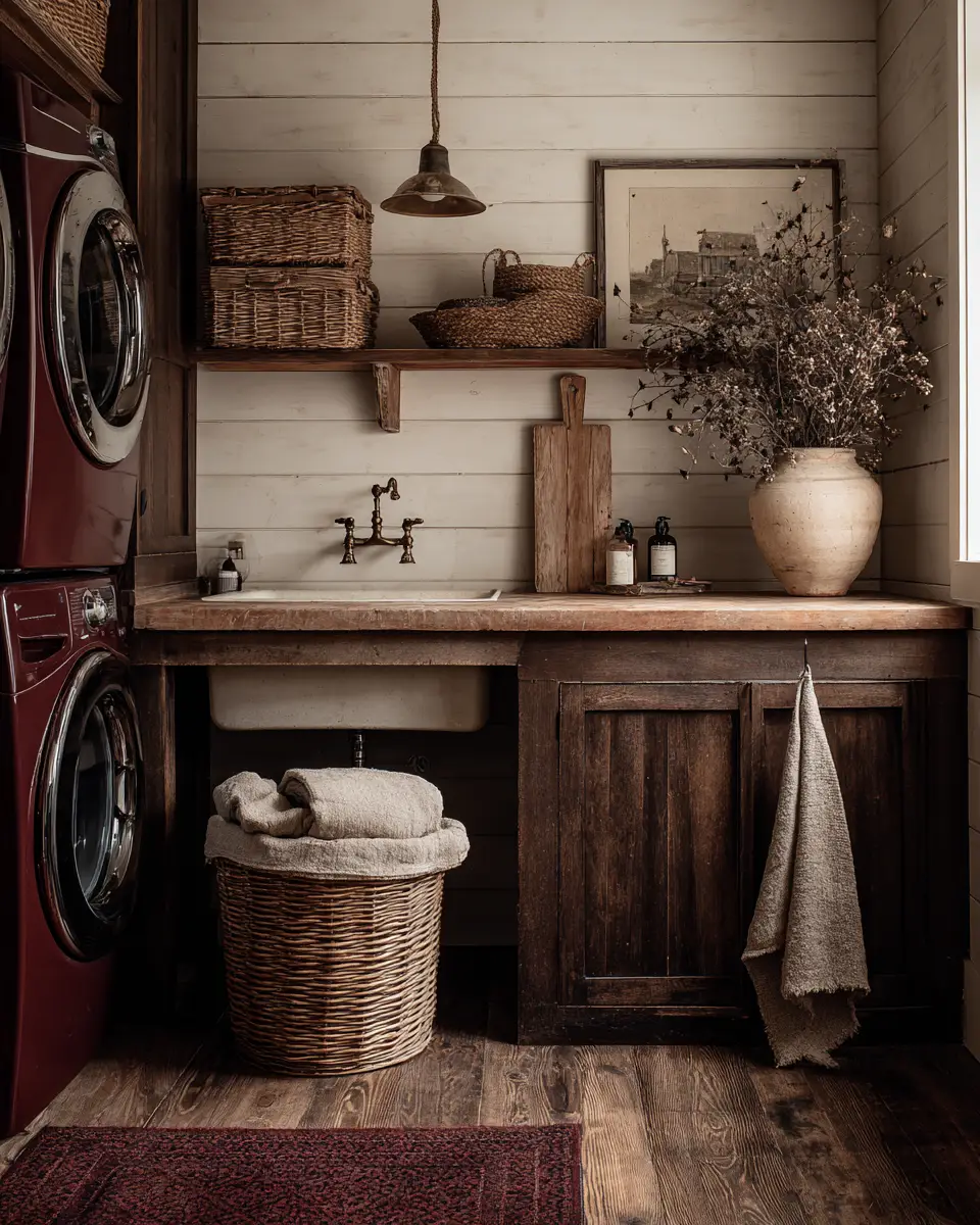 Burgundy Rustic Laundry Room Decor Ideas