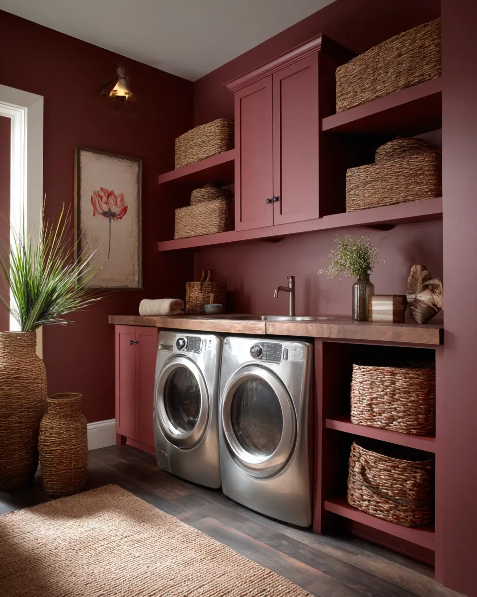 Burgundy Rustic Laundry Room Decor Ideas