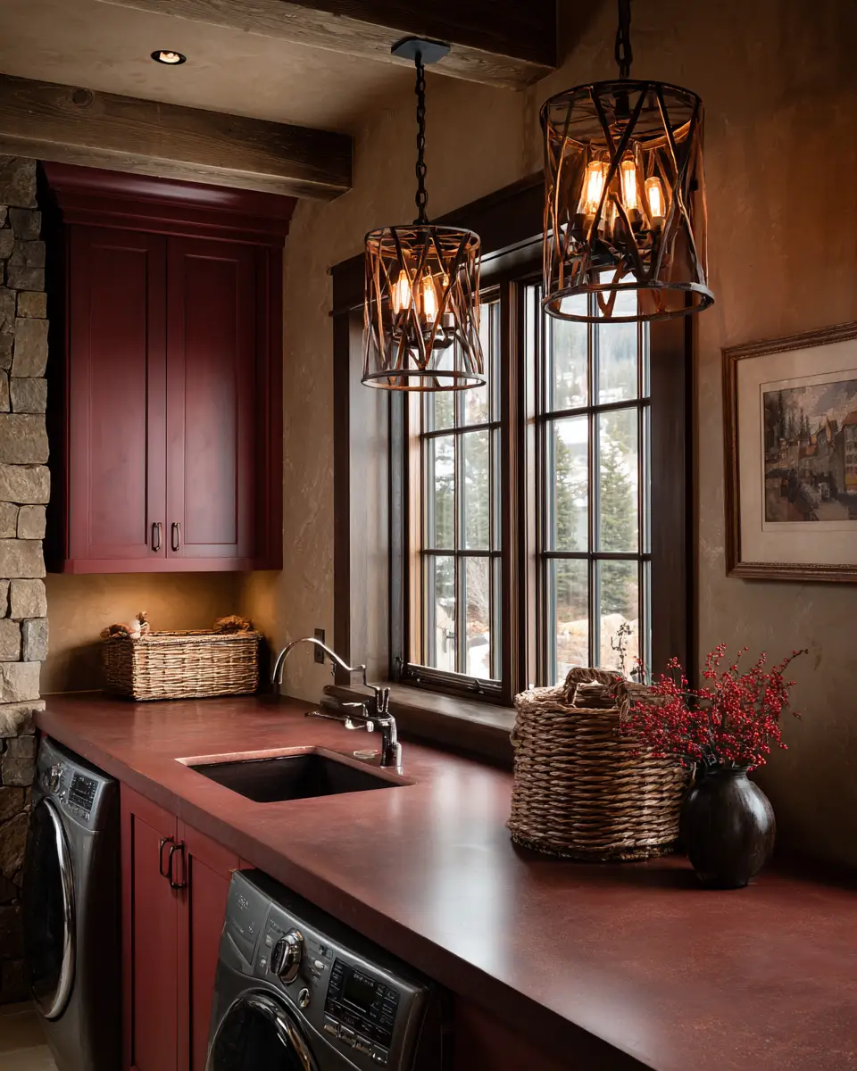 Burgundy Rustic Laundry Room Decor Ideas