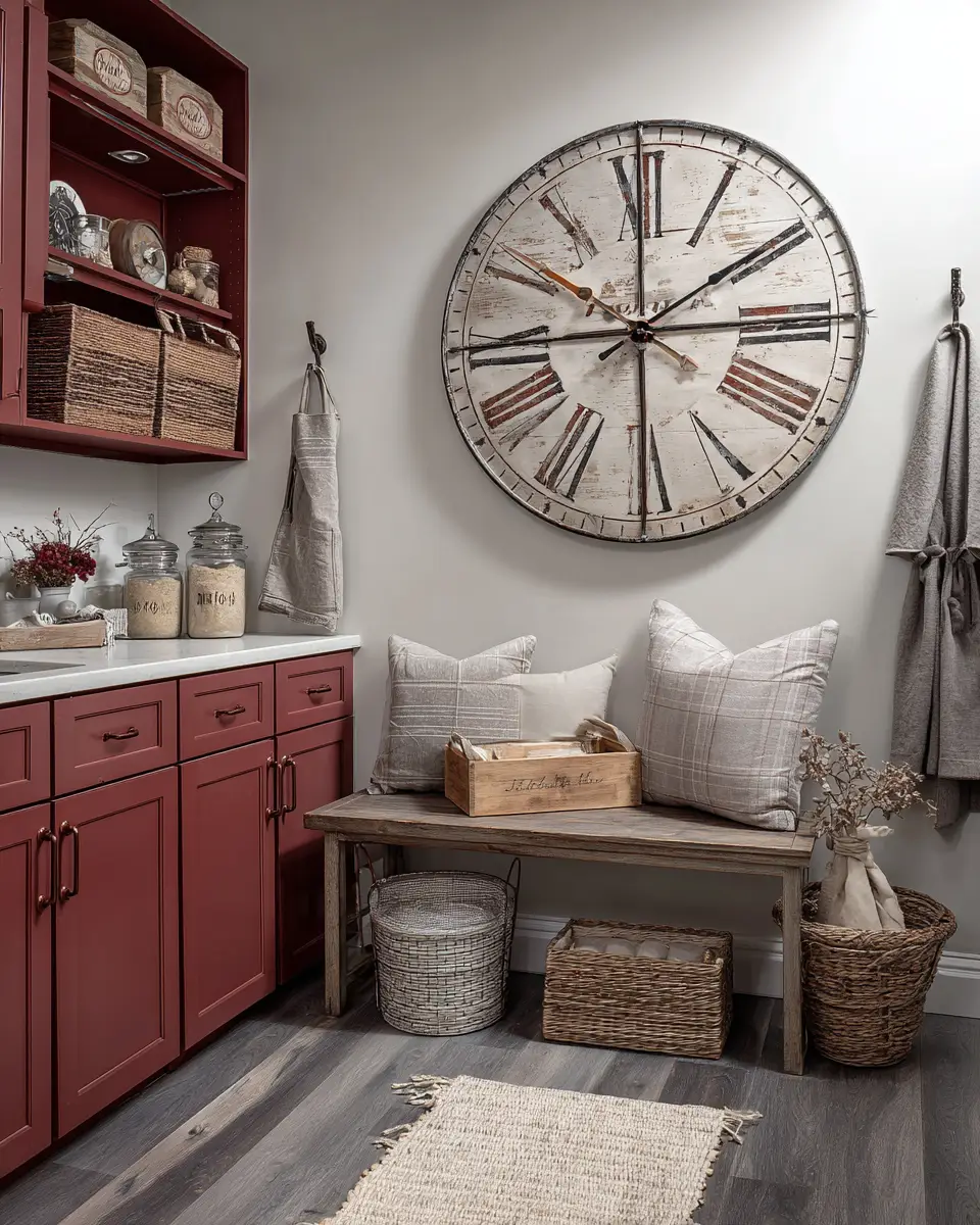 Burgundy Rustic Laundry Room Decor Ideas