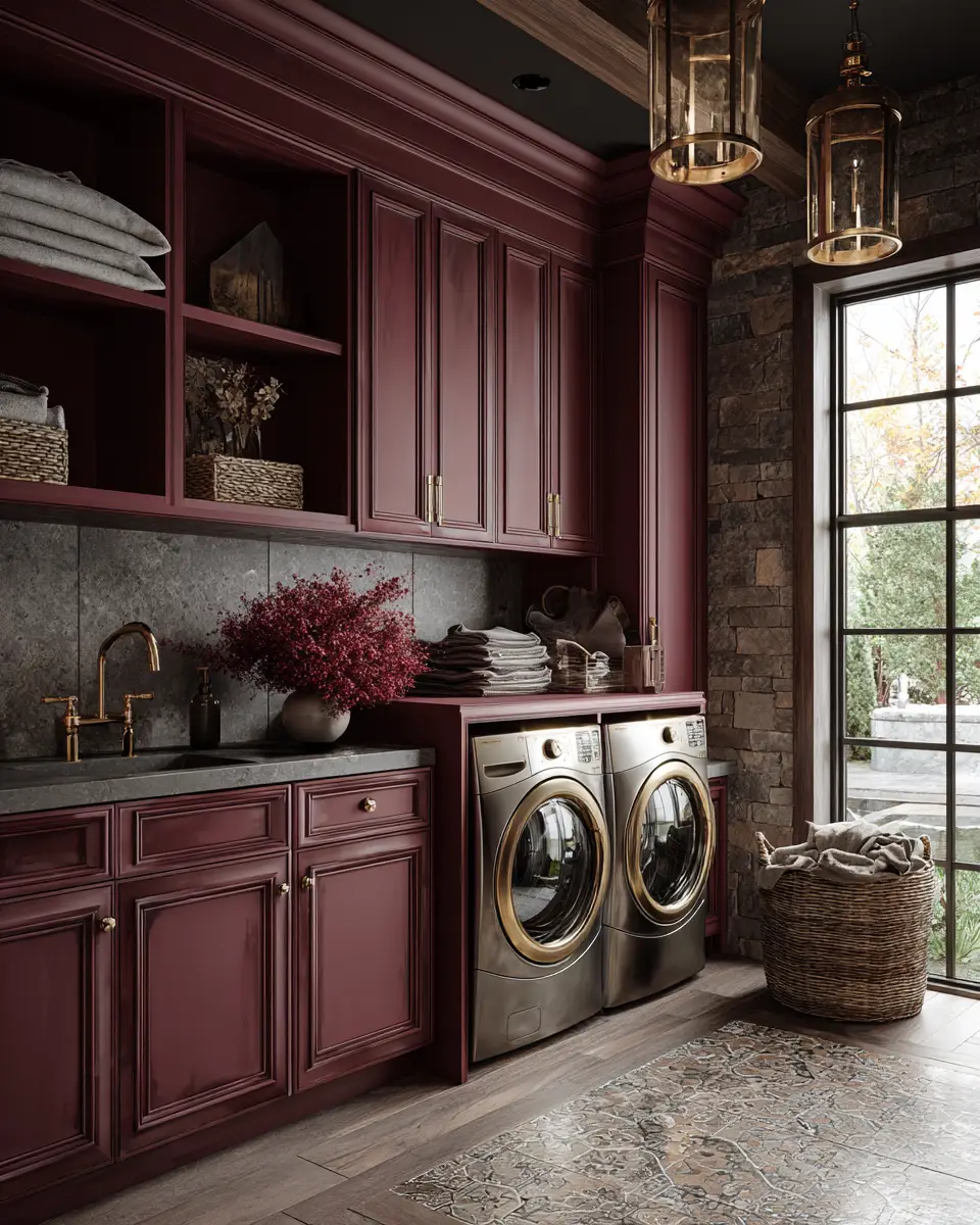 Burgundy Rustic Laundry Room Decor Ideas