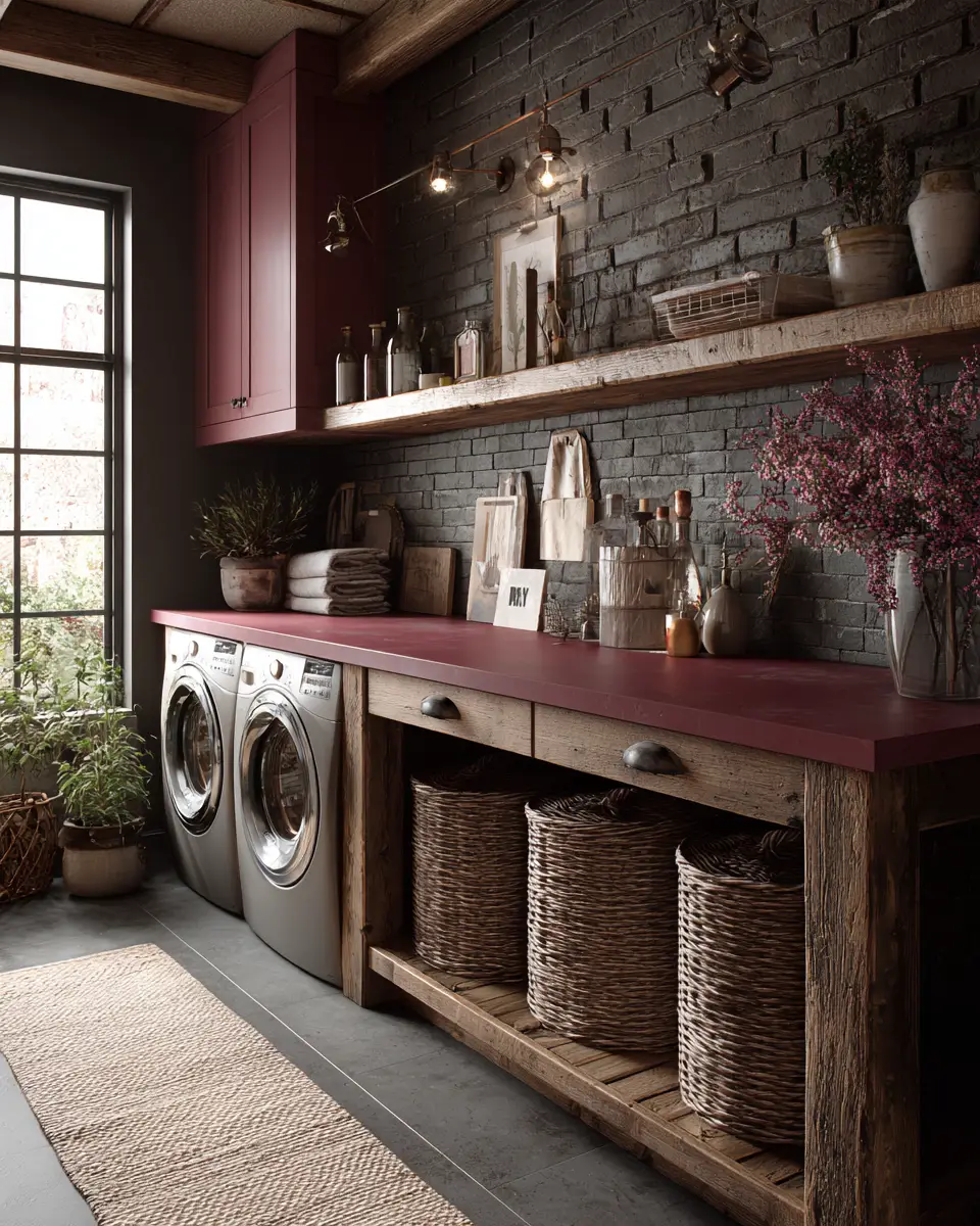 Burgundy Rustic Laundry Room Decor Ideas