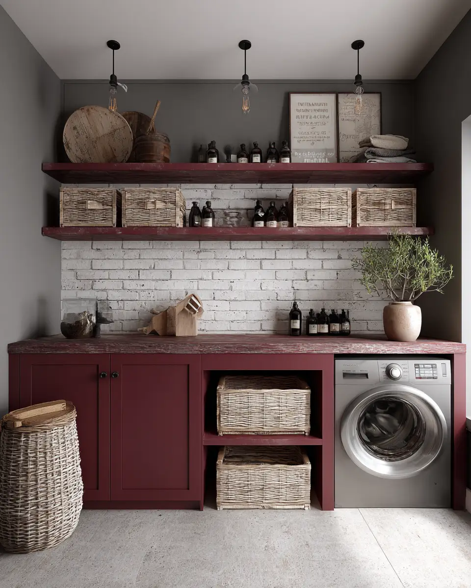 Burgundy Rustic Laundry Room Decor Ideas