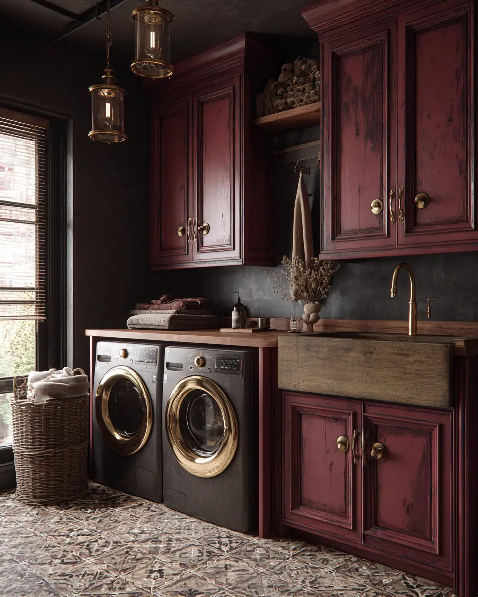 Burgundy Rustic Laundry Room Decor Ideas