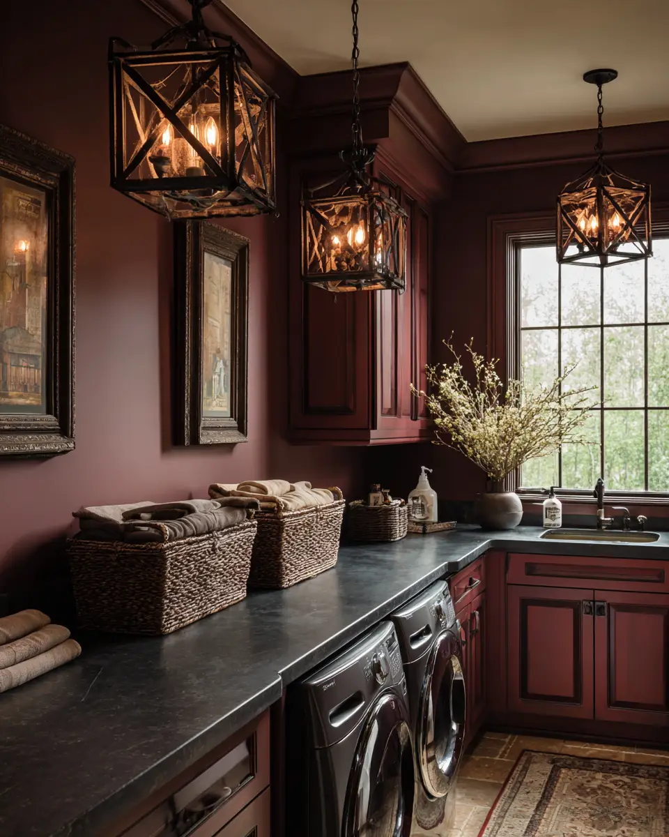 Burgundy Rustic Laundry Room Decor Ideas