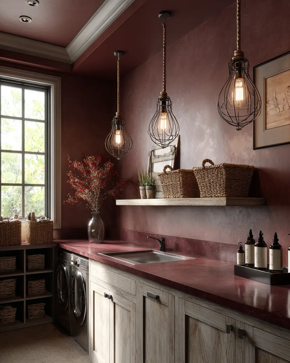 Burgundy Rustic Laundry Room Decor Ideas