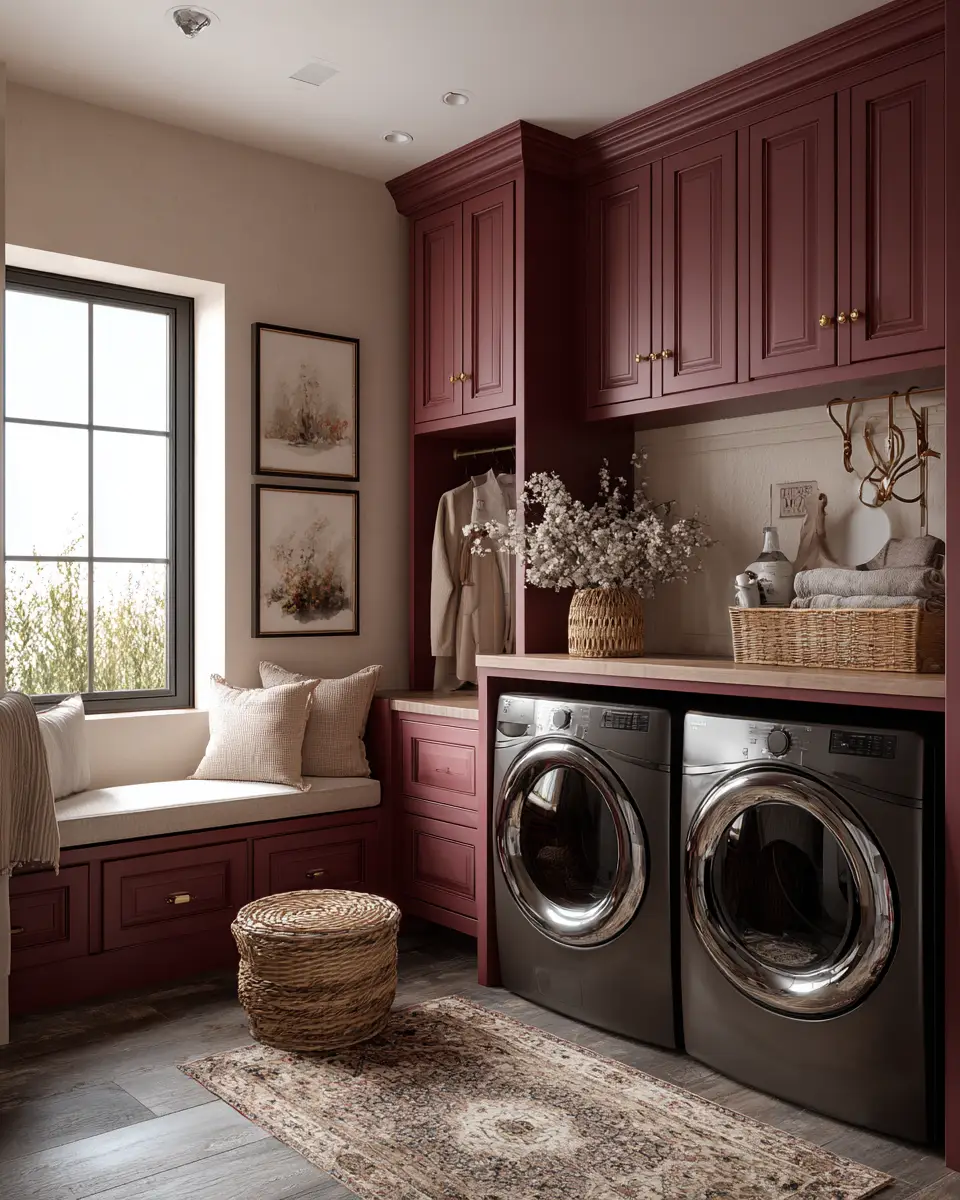 Burgundy Rustic Laundry Room Decor Ideas