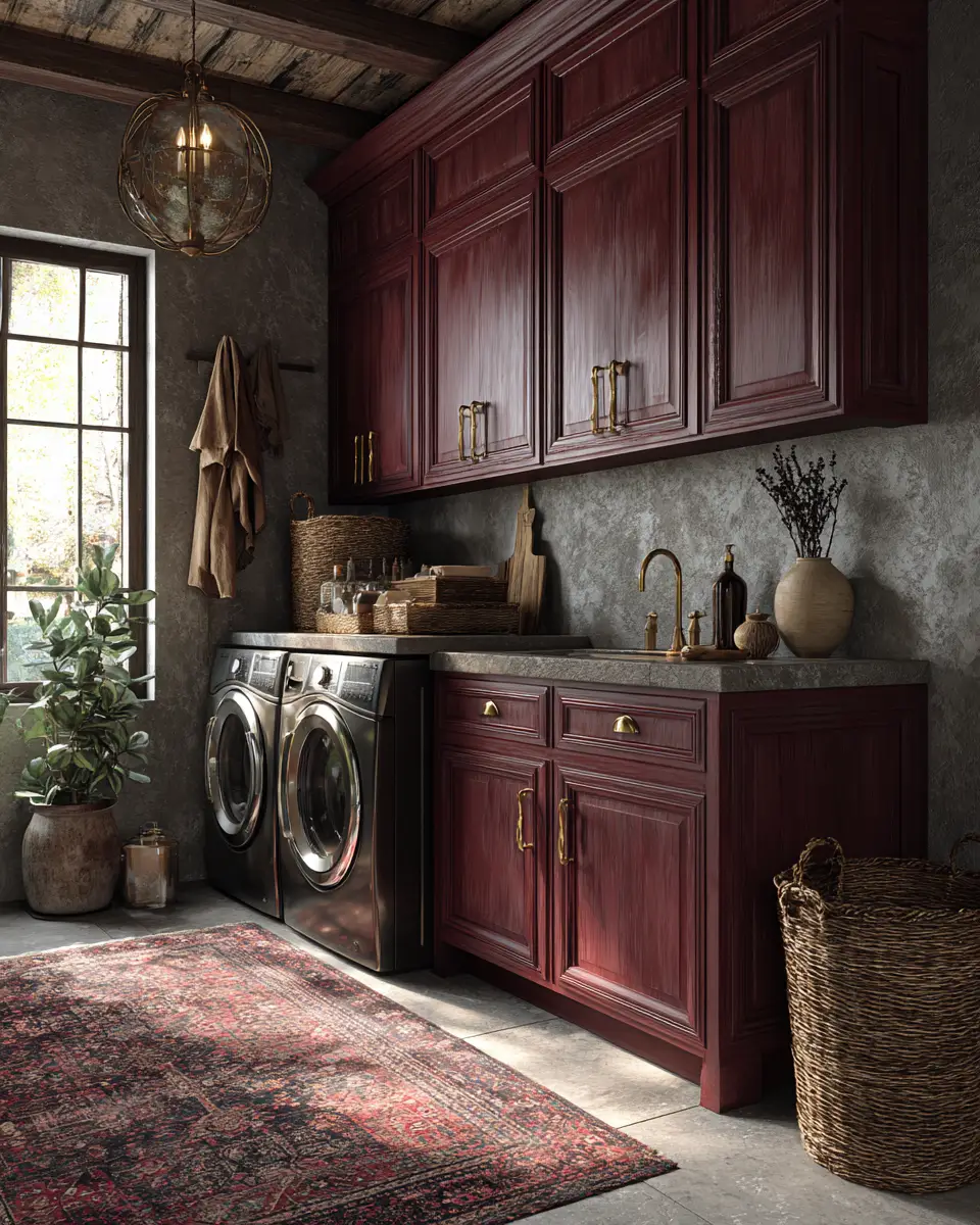 Burgundy Rustic Laundry Room Decor Ideas
