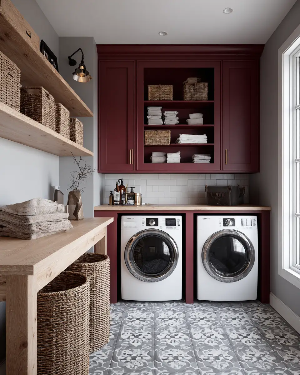 Burgundy Rustic Laundry Room Decor Ideas