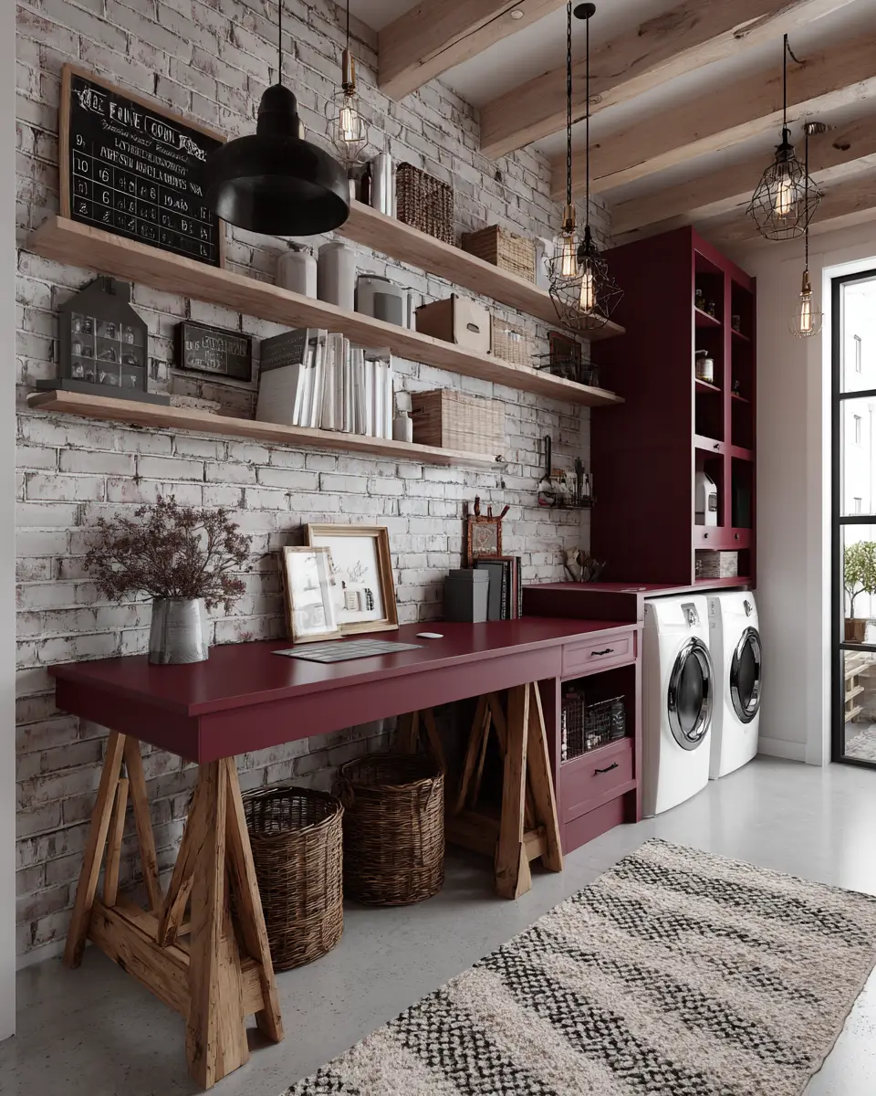 Burgundy Rustic Laundry Room Decor Ideas