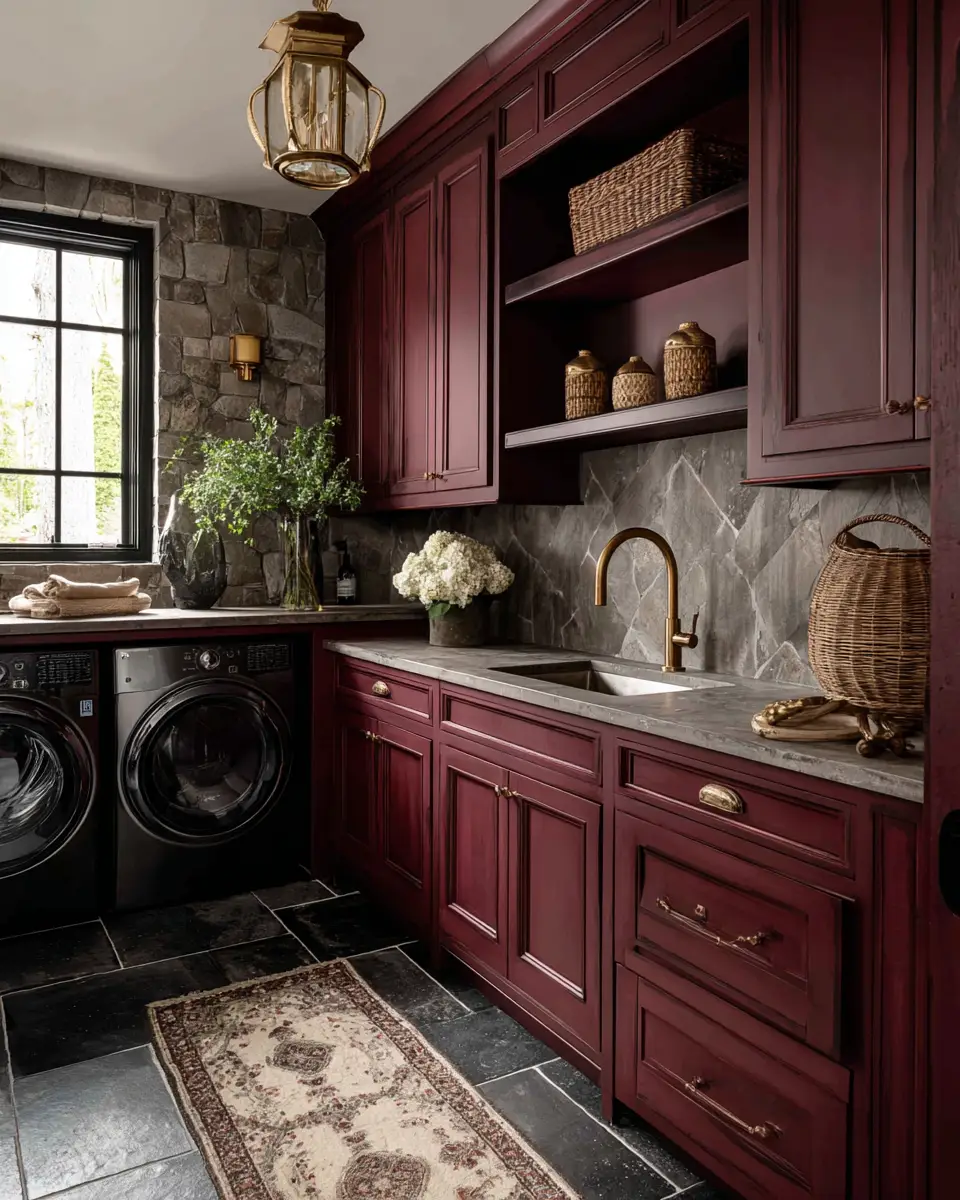 Burgundy Rustic Laundry Room Decor Ideas