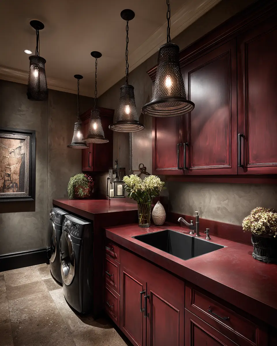 Burgundy Rustic Laundry Room Decor Ideas