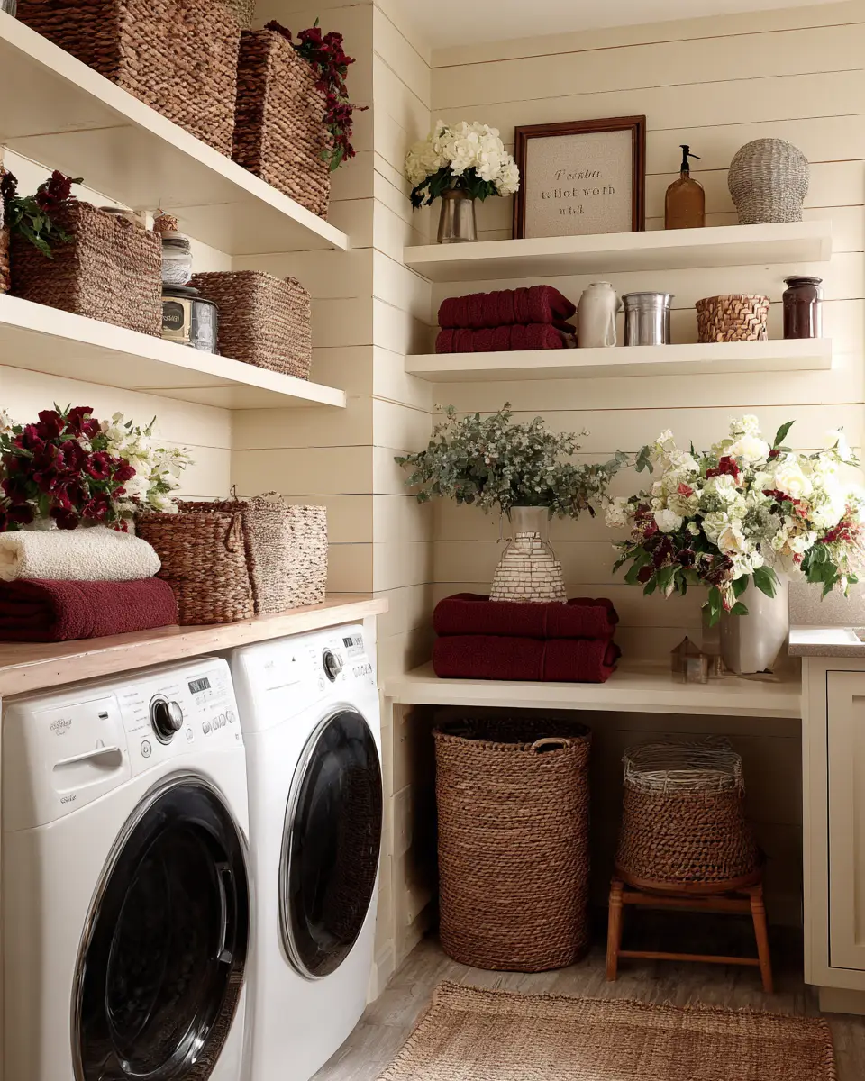 Burgundy Rustic Laundry Room Decor Ideas