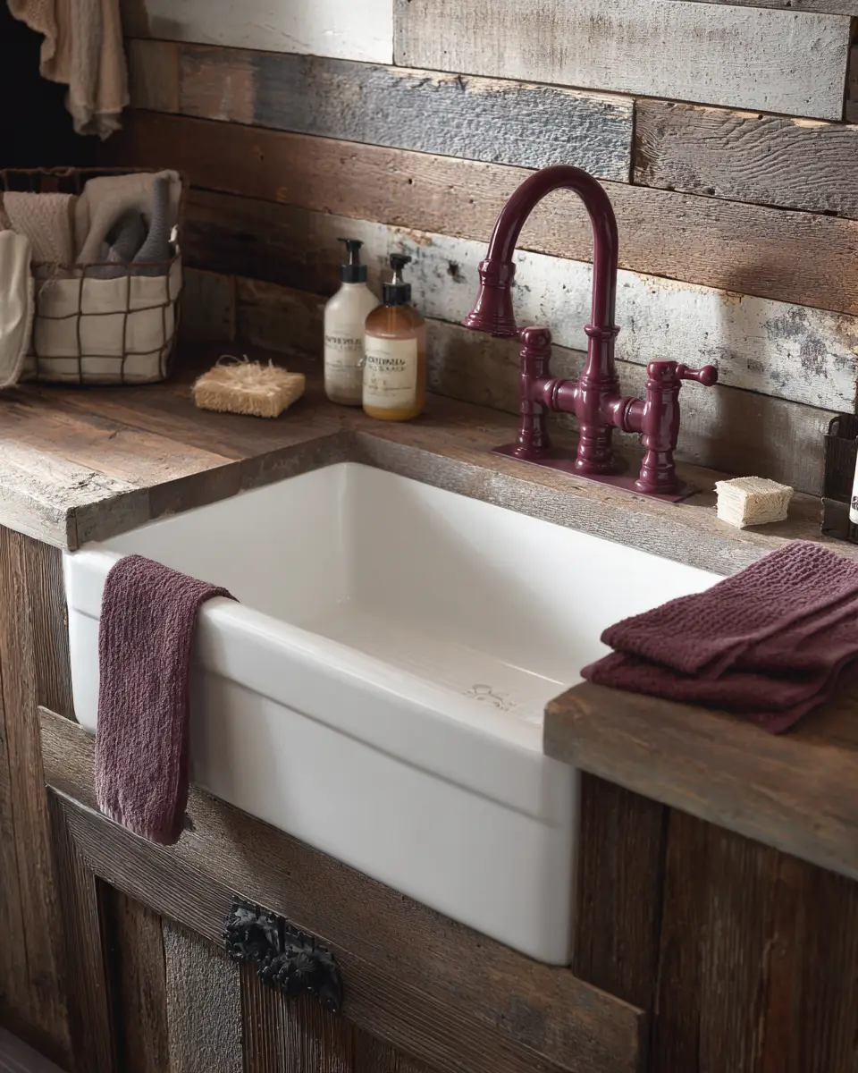 Burgundy Rustic Laundry Room Decor Ideas