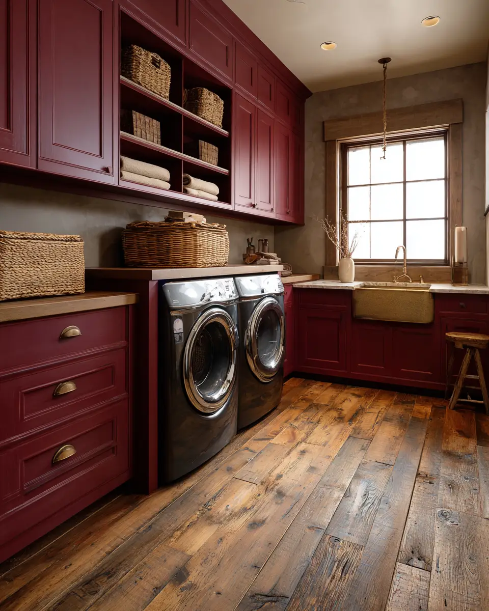 Burgundy Rustic Laundry Room Decor Ideas