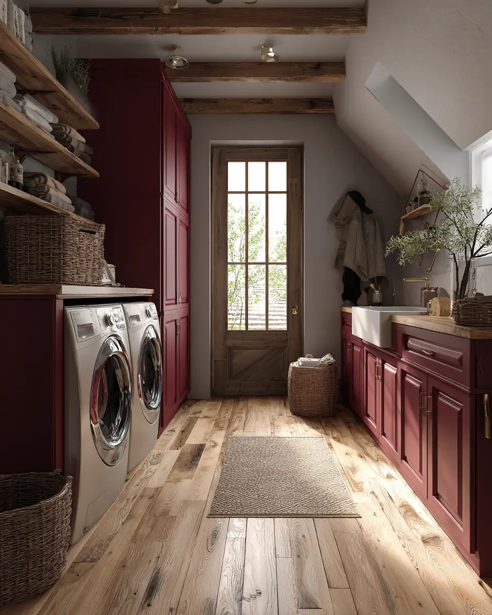 Burgundy Rustic Laundry Room Decor Ideas