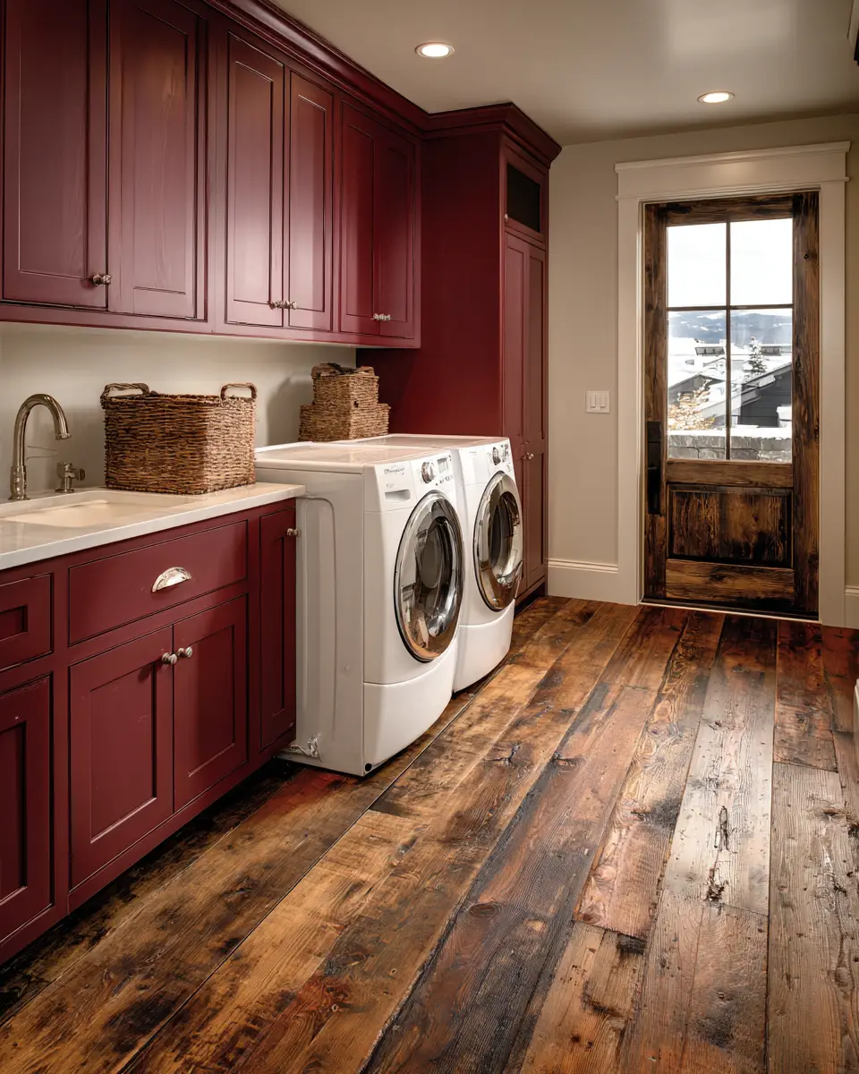Burgundy Rustic Laundry Room Decor Ideas