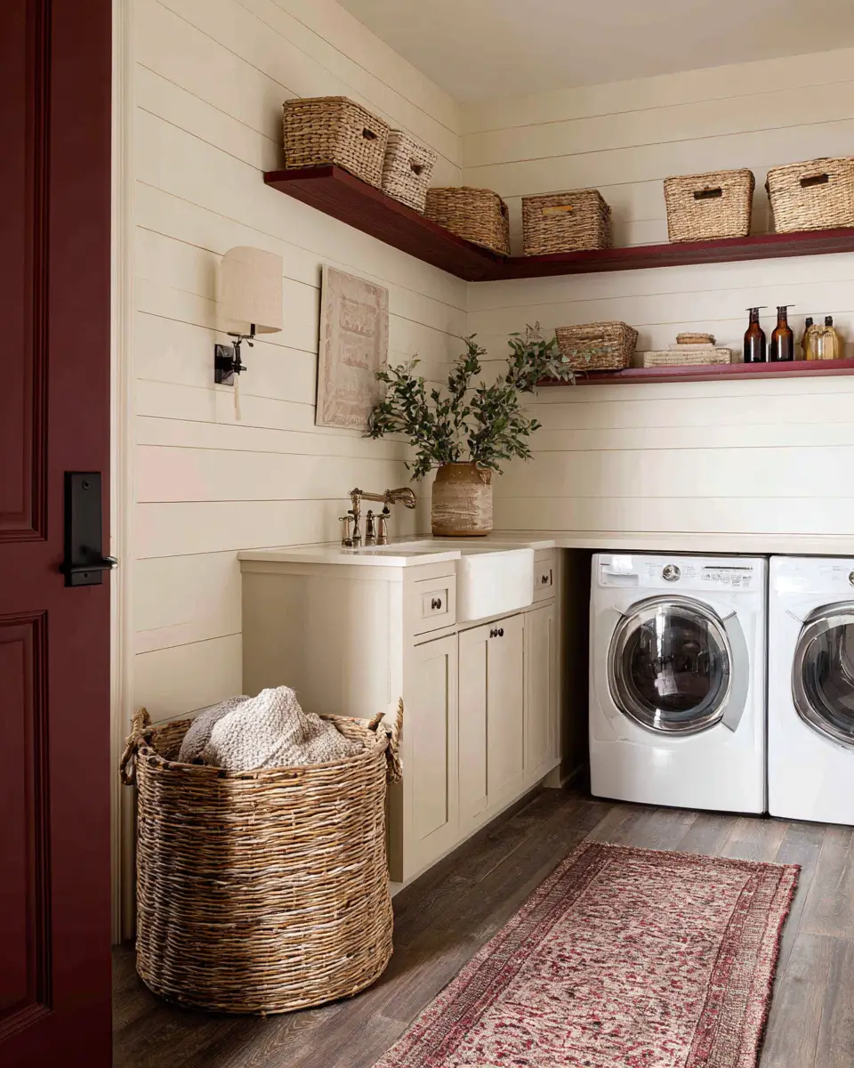 Burgundy Rustic Laundry Room Decor Ideas