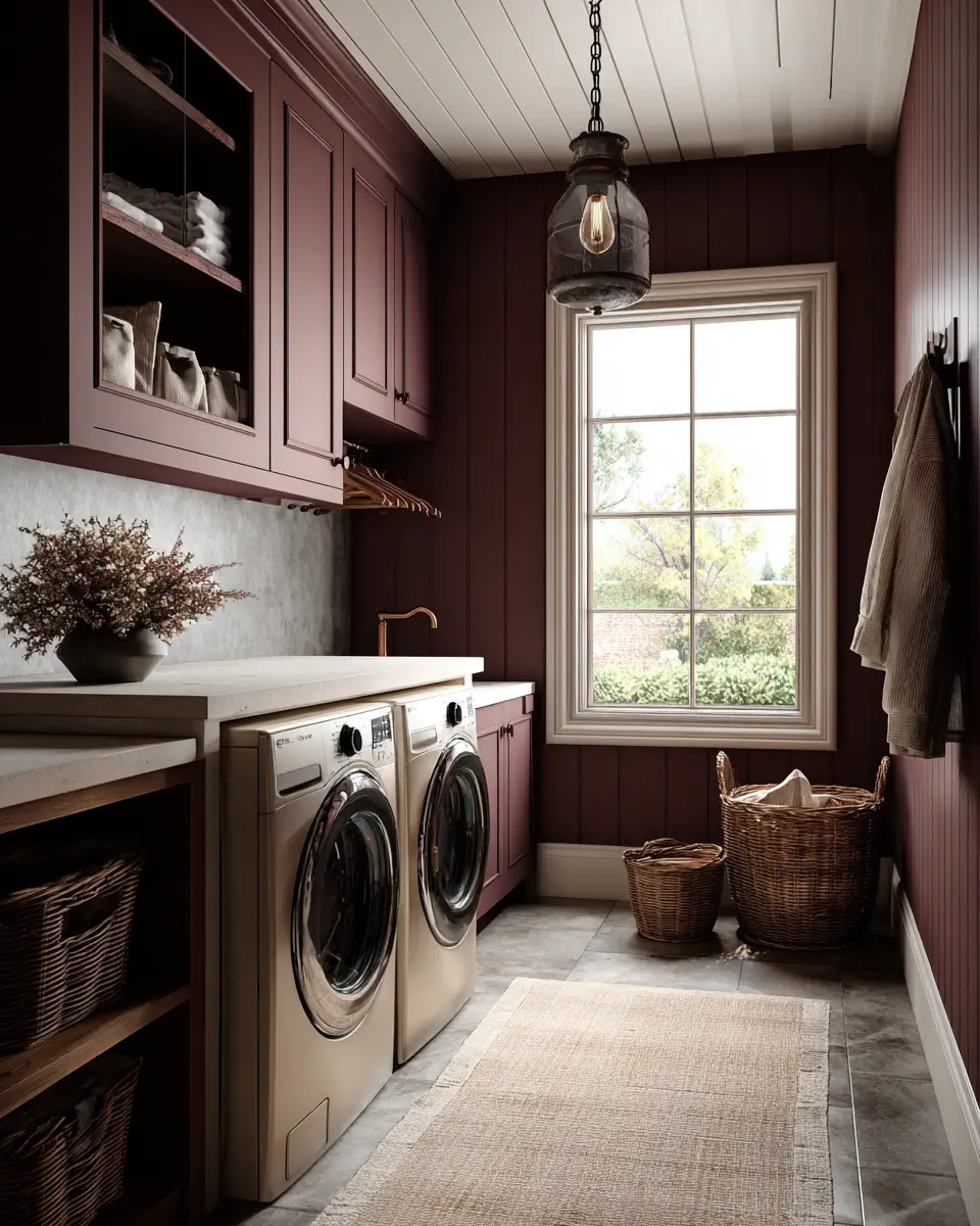 Burgundy Rustic Laundry Room Decor Ideas