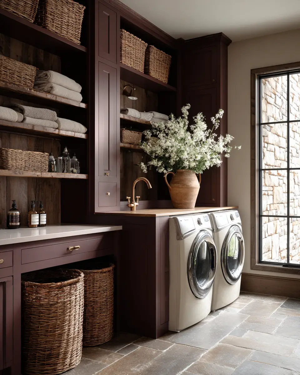 Burgundy Rustic Laundry Room Decor Ideas