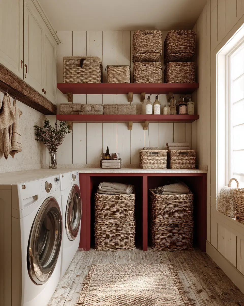 Burgundy Rustic Laundry Room Decor Ideas