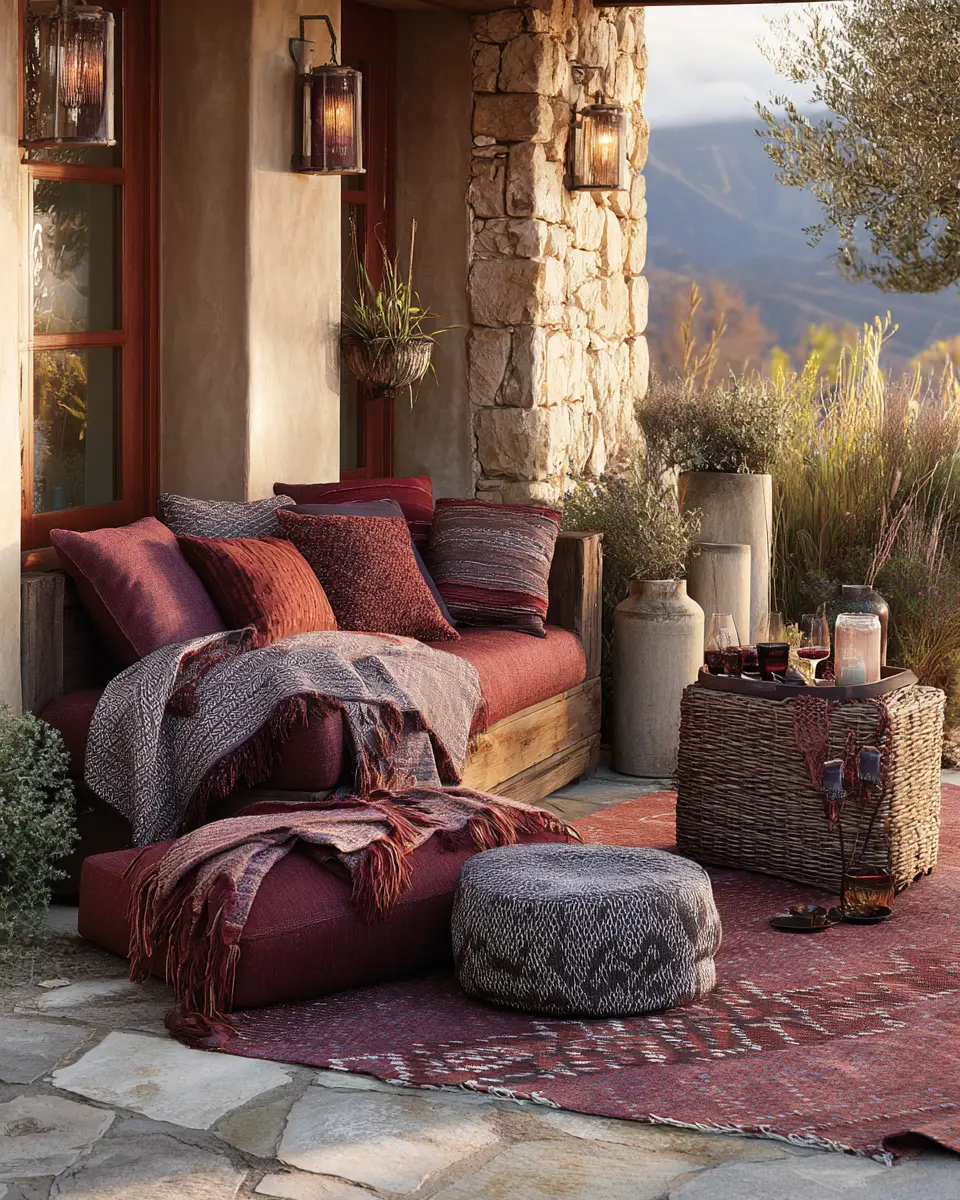 Burgundy Rustic Patio Decor Ideas