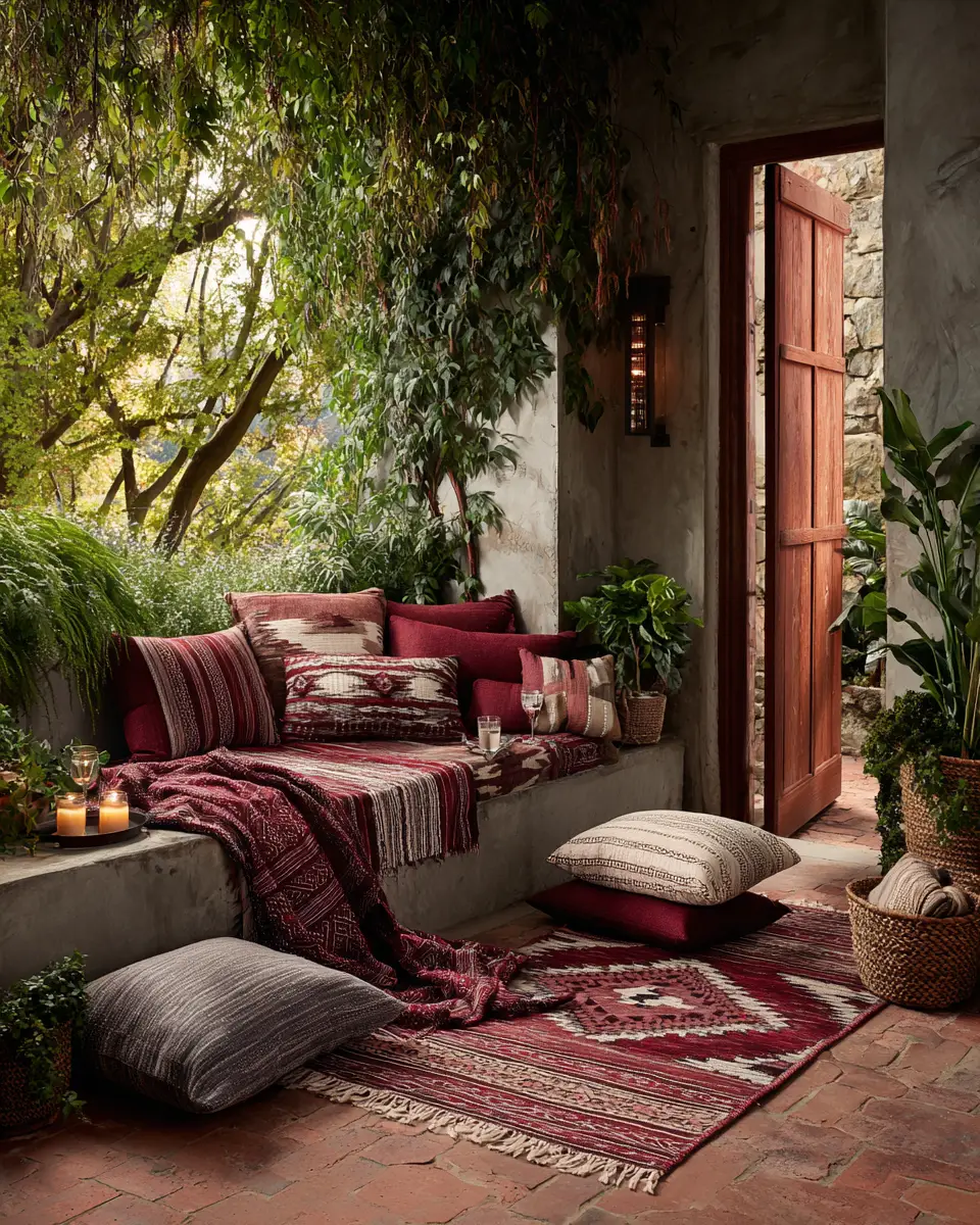 Burgundy Rustic Patio Decor Ideas