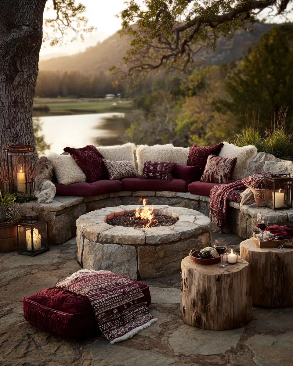 Burgundy Rustic Patio Decor Ideas
