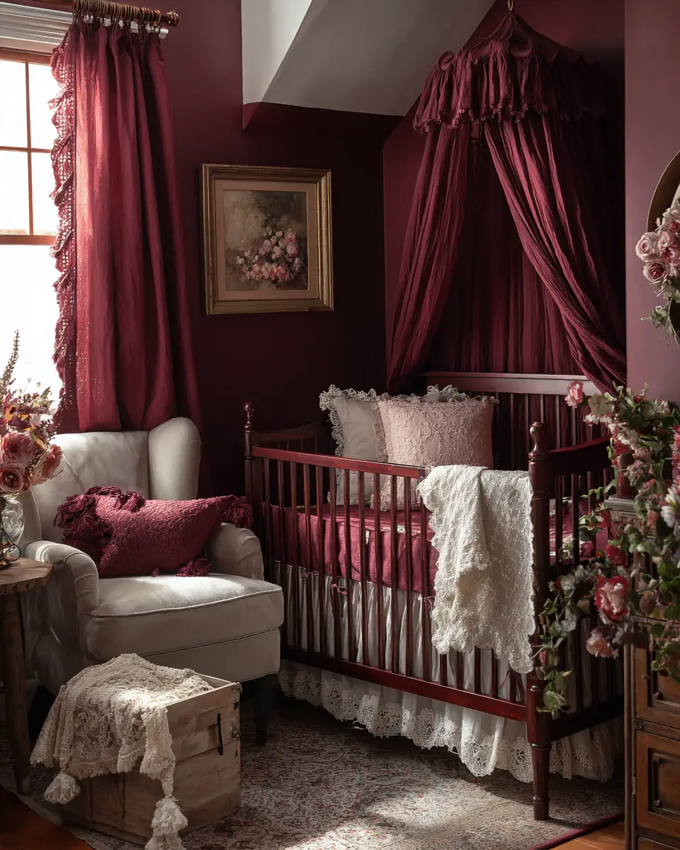 Burgundy Vintage Nursery Decor Ideas