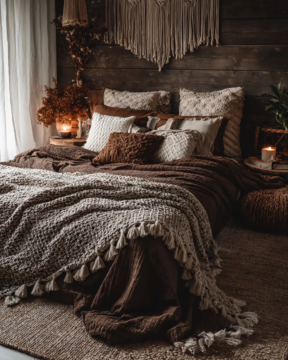Chocolate Brown Boho Bedroom Decor Ideas