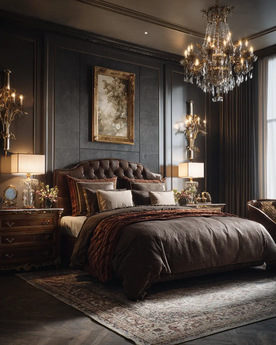 Chocolate Brown Classic Bedroom Decor Ideas - Featured