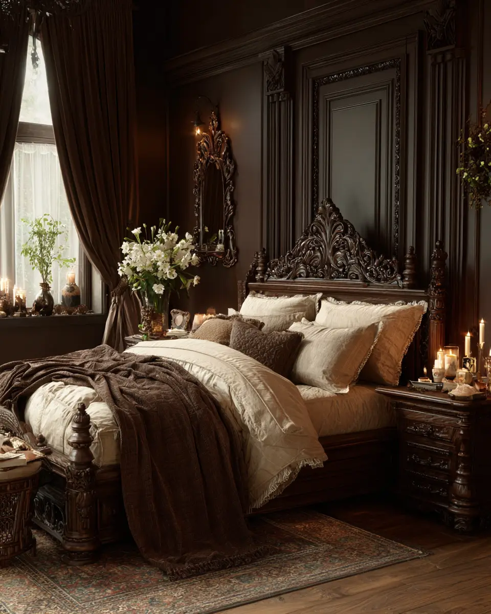 Chocolate Brown Classic Bedroom Decor Ideas