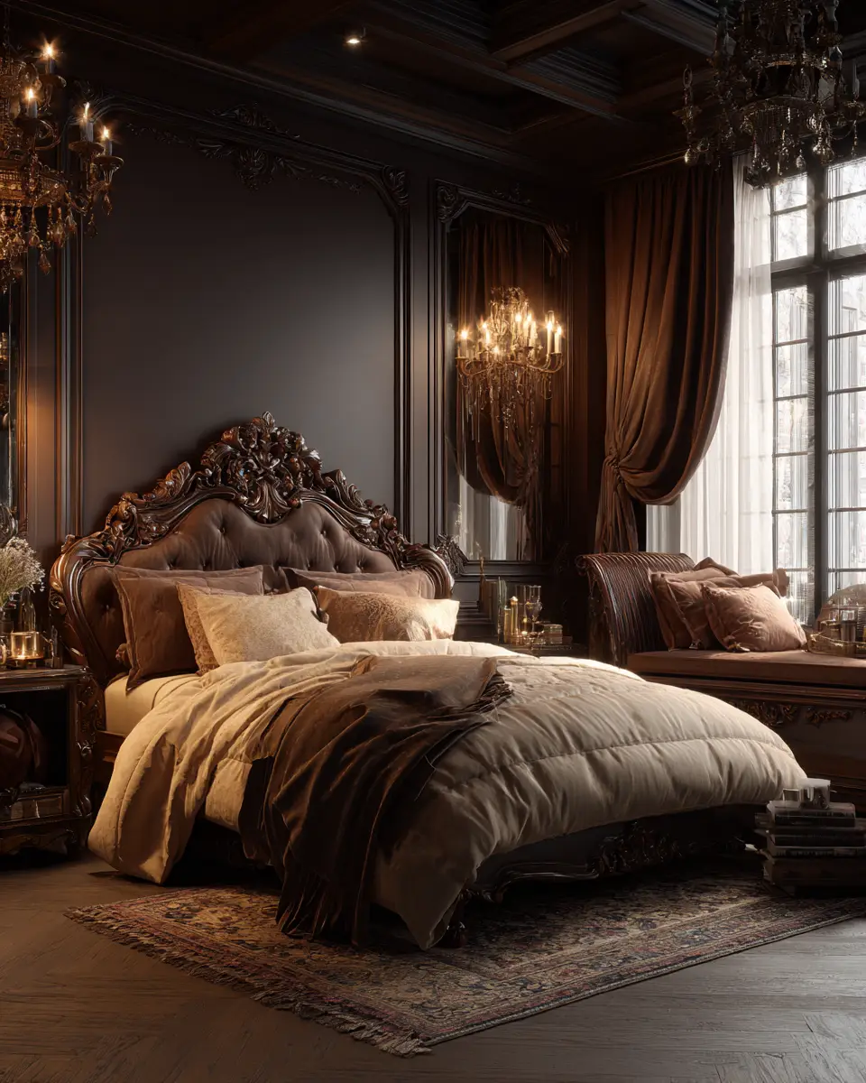 Chocolate Brown Classic Bedroom Decor Ideas