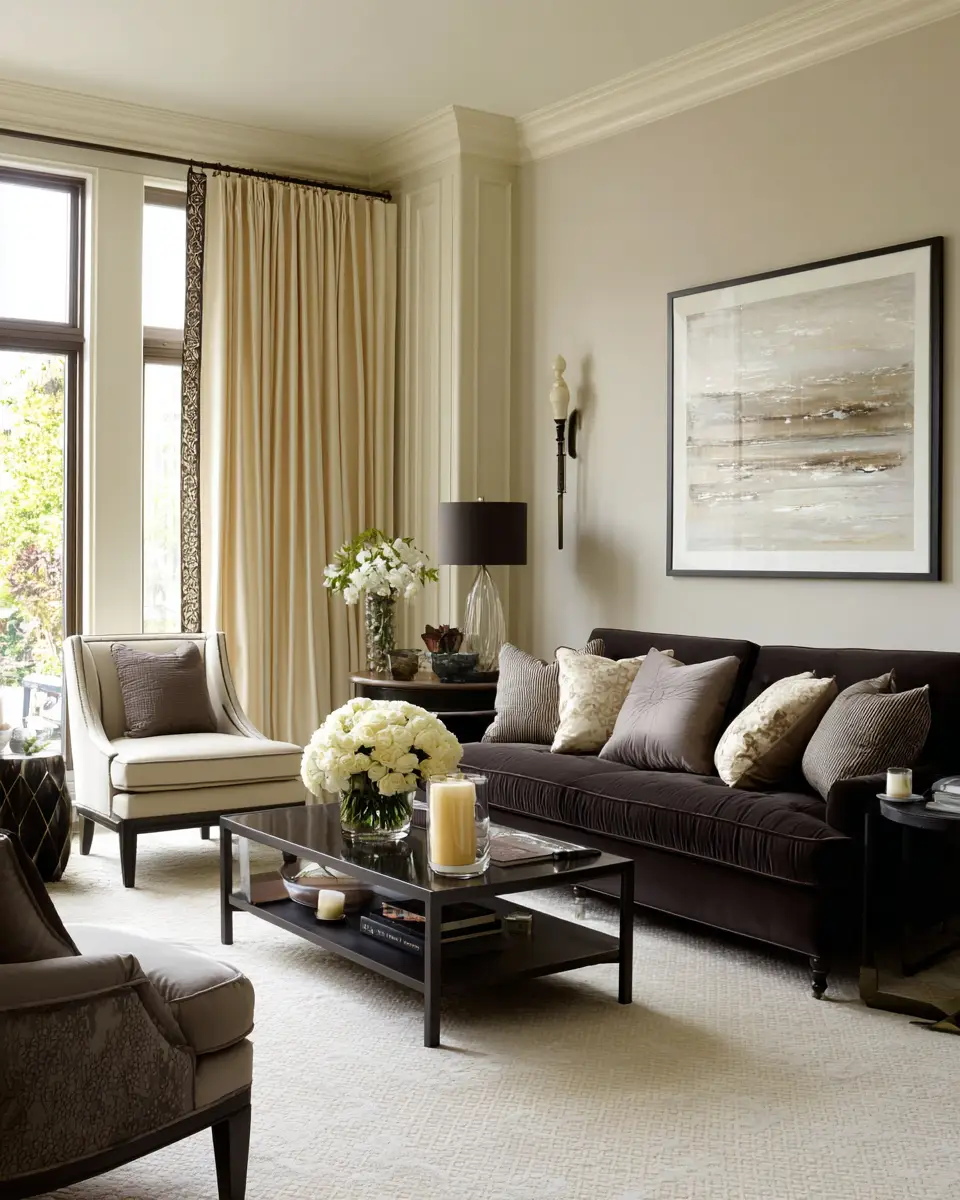 Chocolate Brown Classic Living Room Decor Ideas