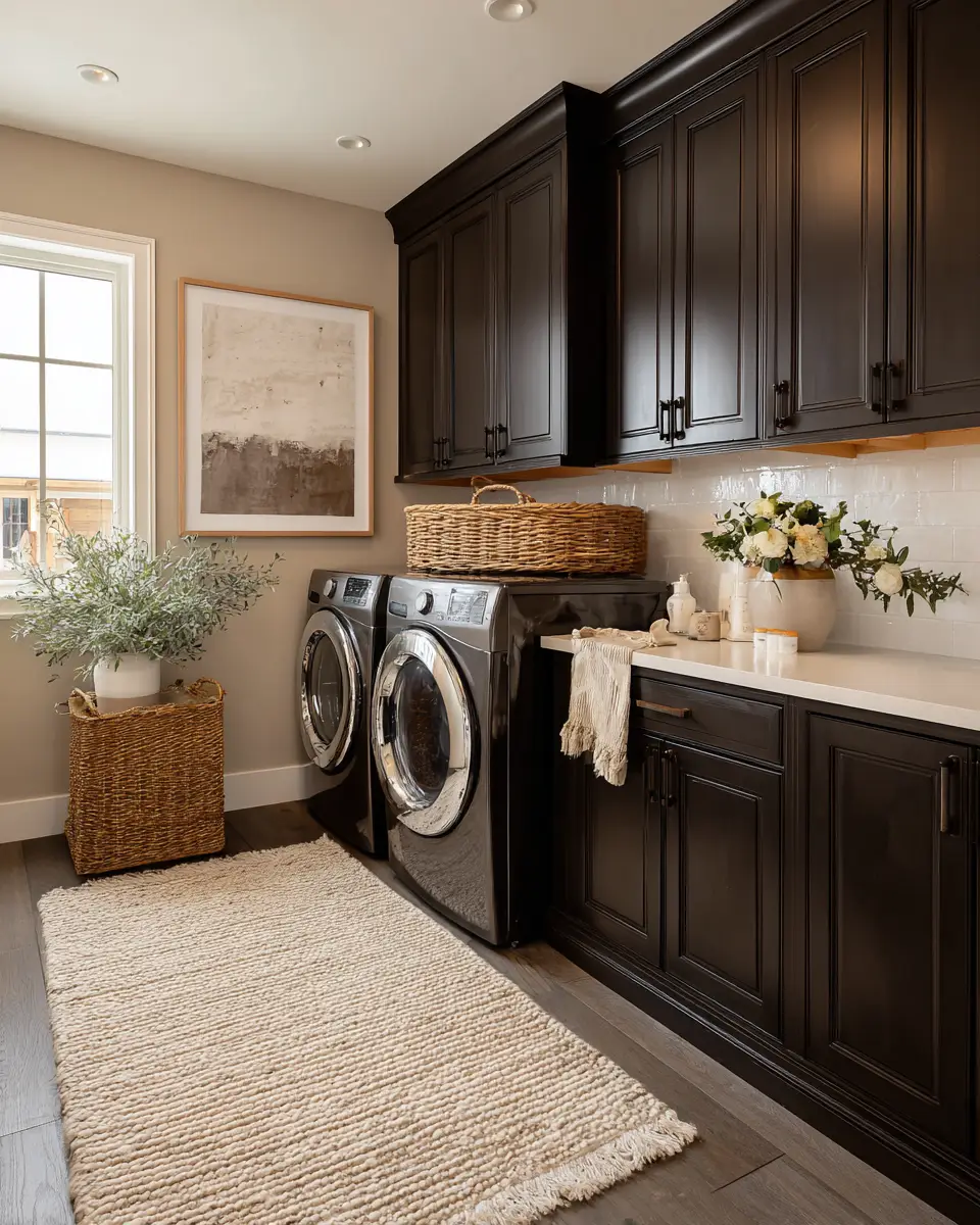 Chocolate Brown Coastal Laundry Room Decor Ideas - Featured