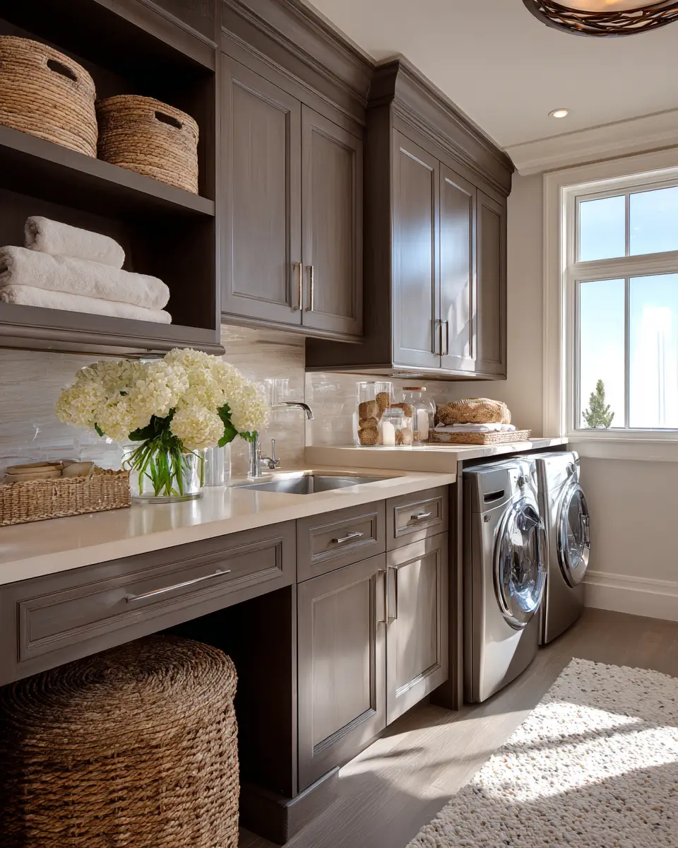 Chocolate Brown Coastal Laundry Room Decor Ideas
