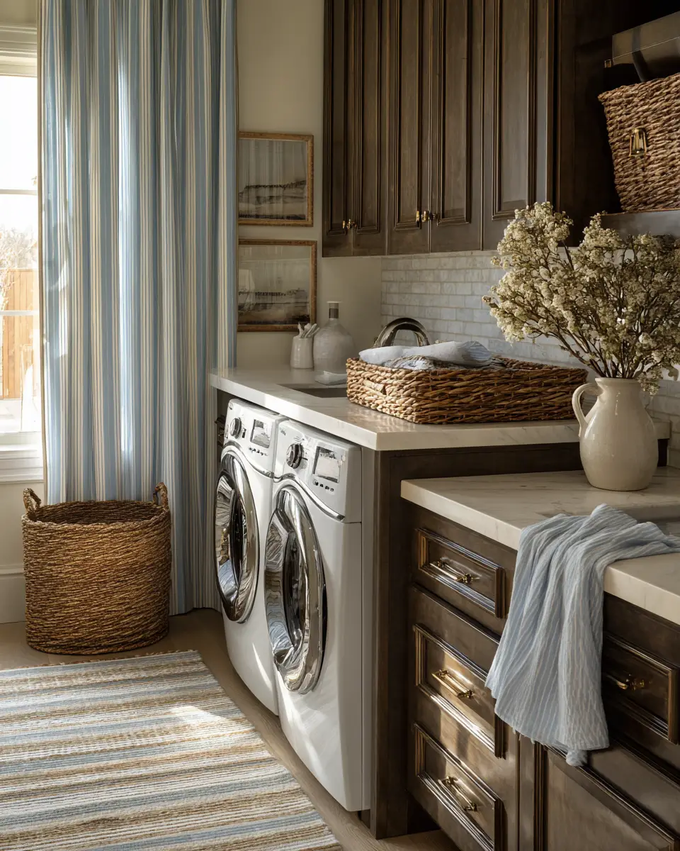 Chocolate Brown Coastal Laundry Room Decor Ideas