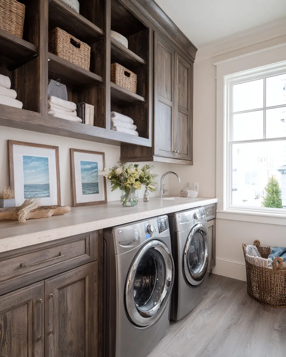 Chocolate Brown Coastal Laundry Room Decor Ideas