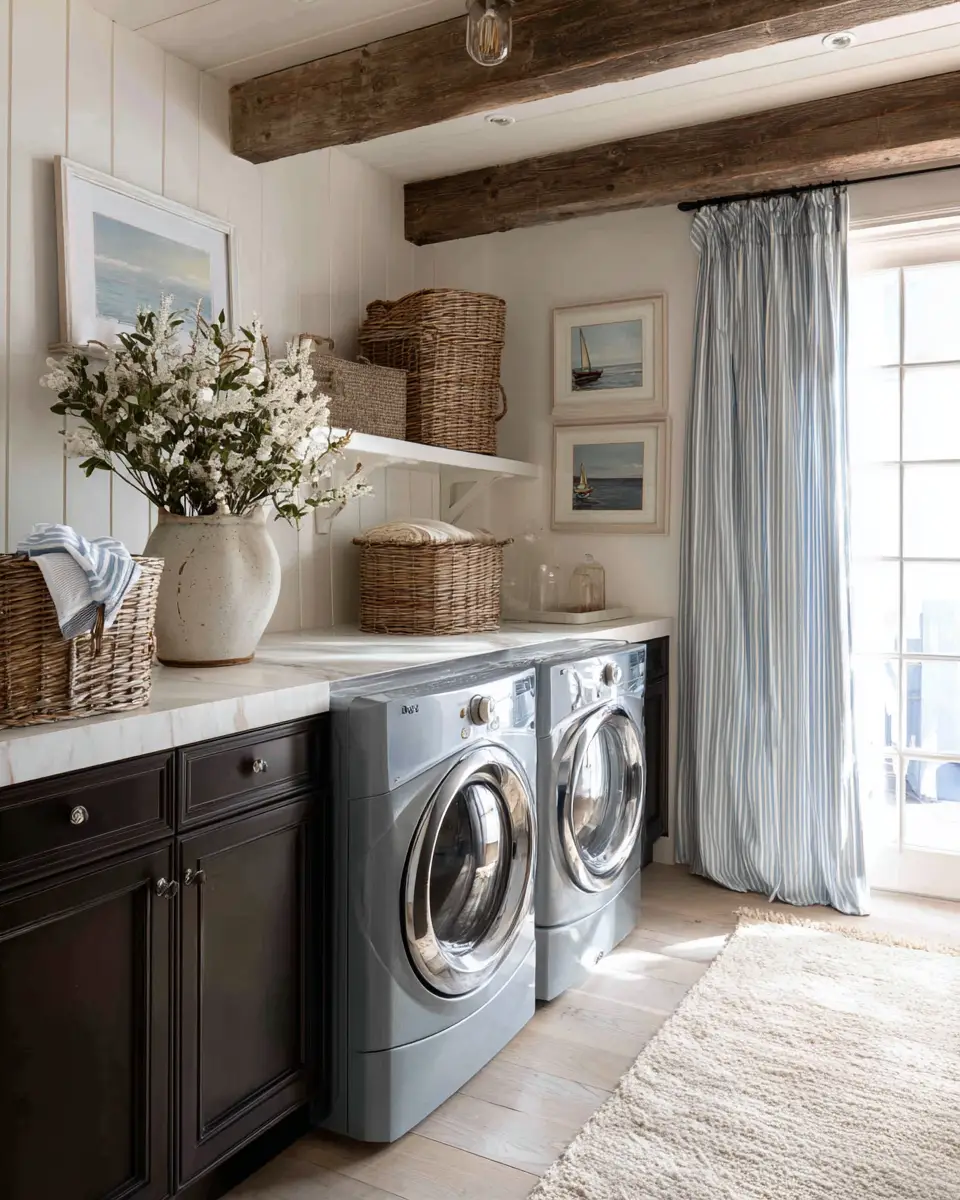 Chocolate Brown Coastal Laundry Room Decor Ideas