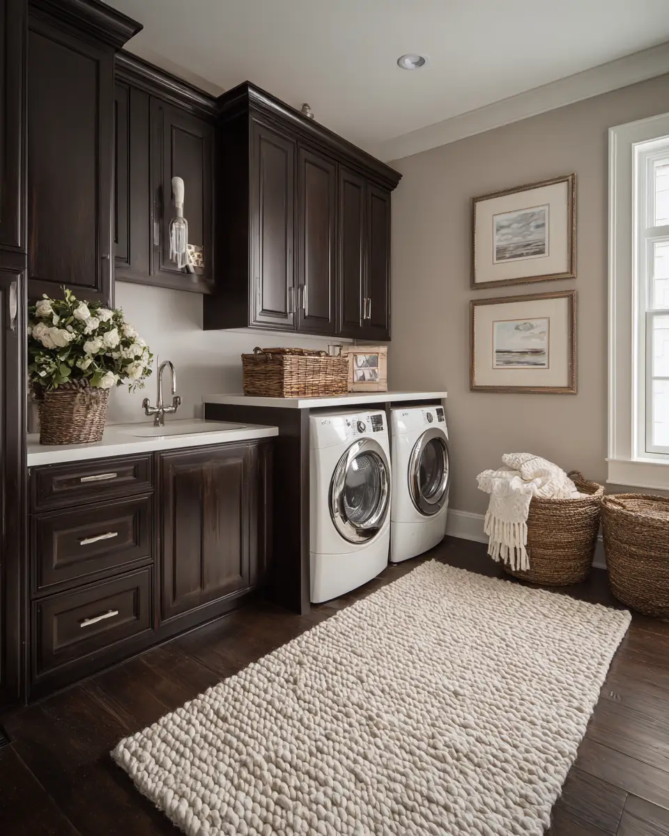 Chocolate Brown Coastal Laundry Room Decor Ideas