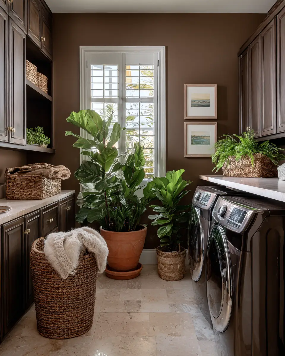 Chocolate Brown Coastal Laundry Room Decor Ideas