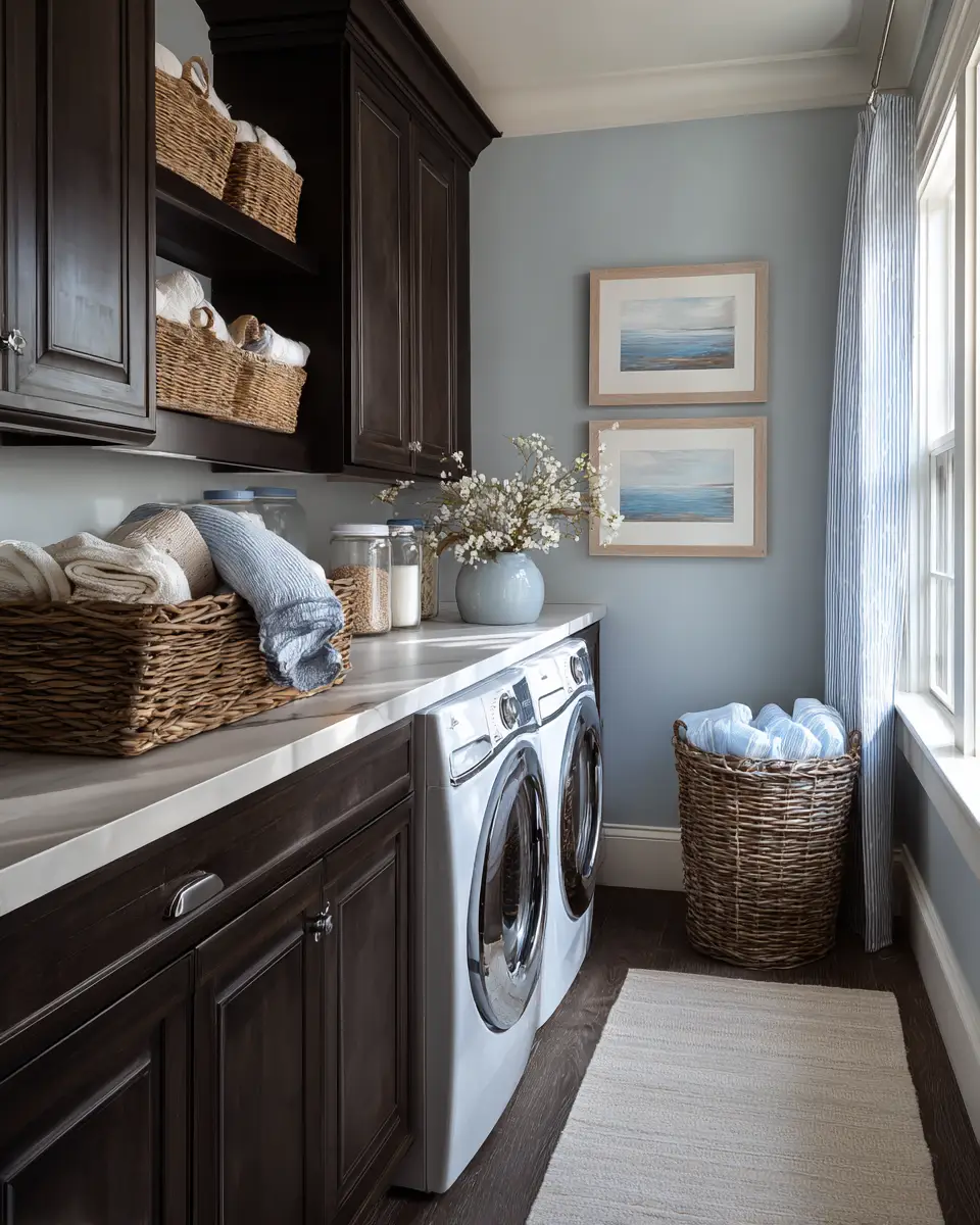Chocolate Brown Coastal Laundry Room Decor Ideas
