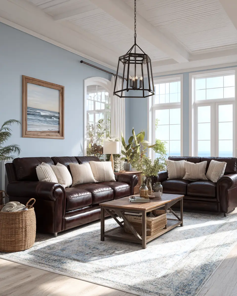 Chocolate Brown Coastal Living Room Decor Ideas