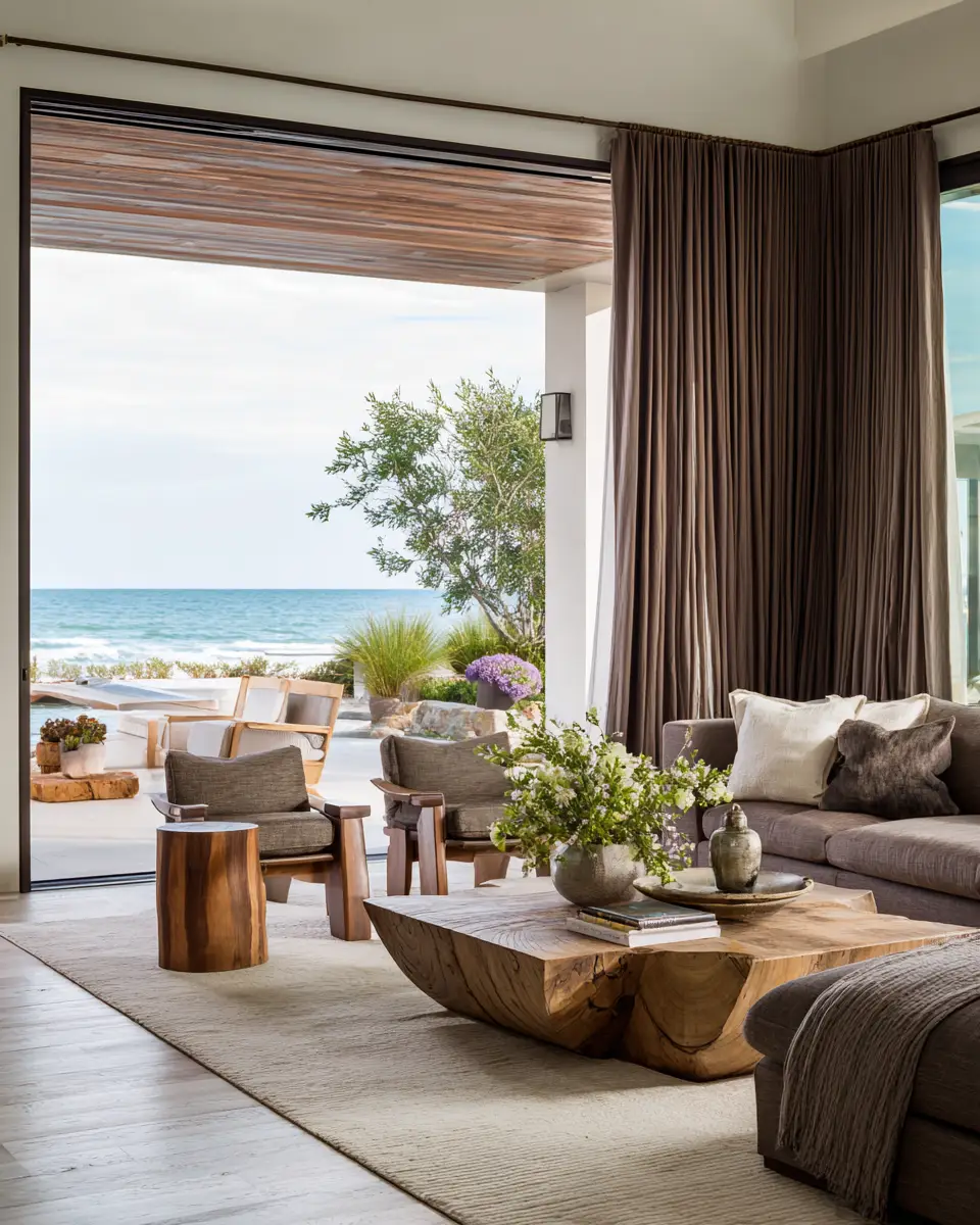 Chocolate Brown Coastal Living Room Decor Ideas